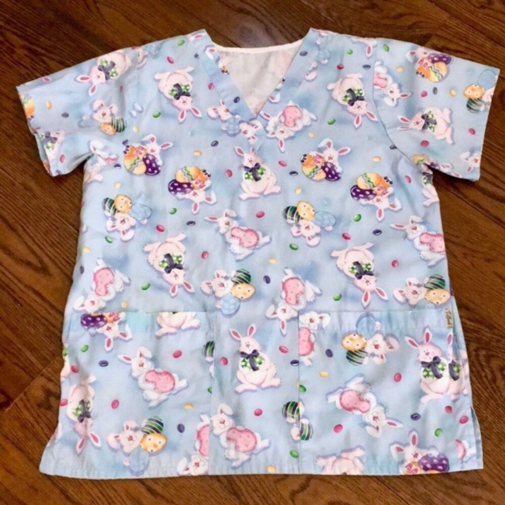 Bunny Rabbit Easter Scrub Top - Medium